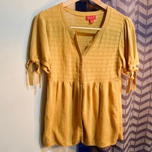 Mustard Short Sleeve Cardigan with Ties on Sleeves